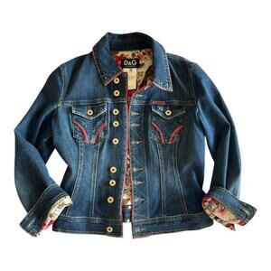 Authentic D&G Dolce and Gabbana Denim Jacket with Floral Lining Size 42